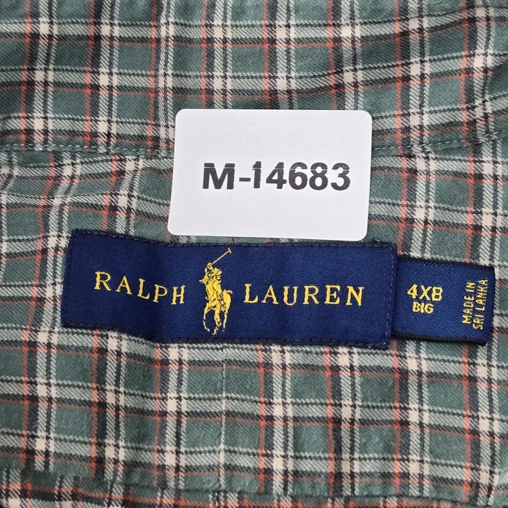 Ralph Lauren Men Button Up Shirt 4XB Green Pony Embroidery Plaid Flannel